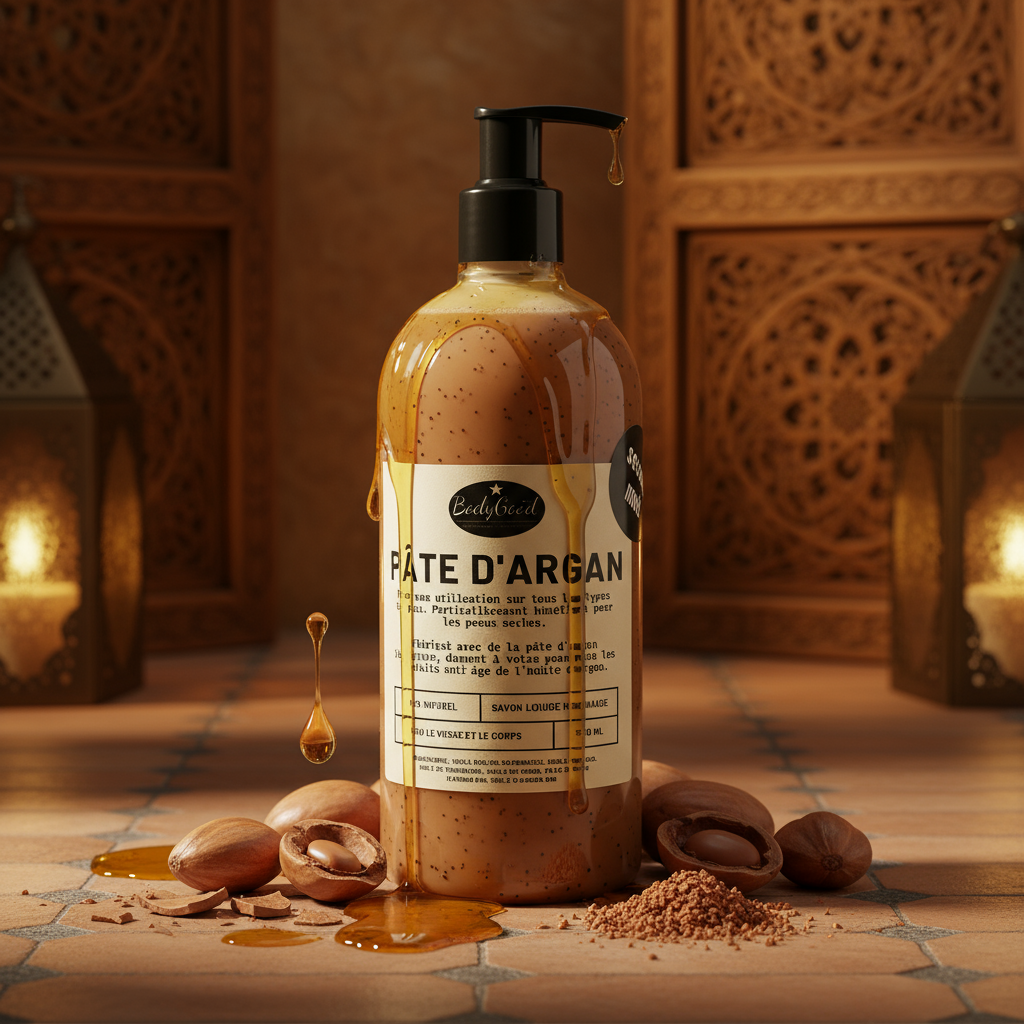 Argan paste liquid soap dramatic editorial Moroccan