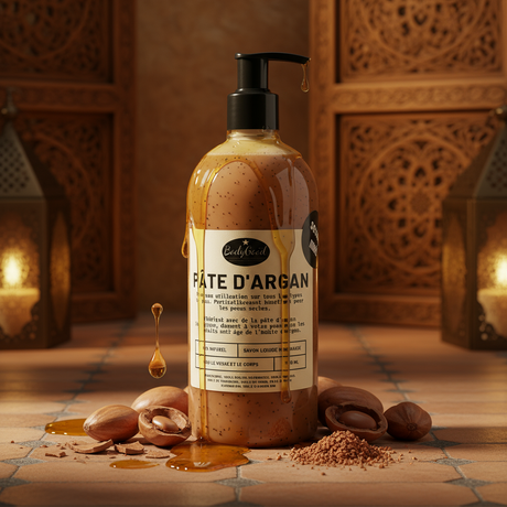 Argan paste liquid soap dramatic editorial Moroccan