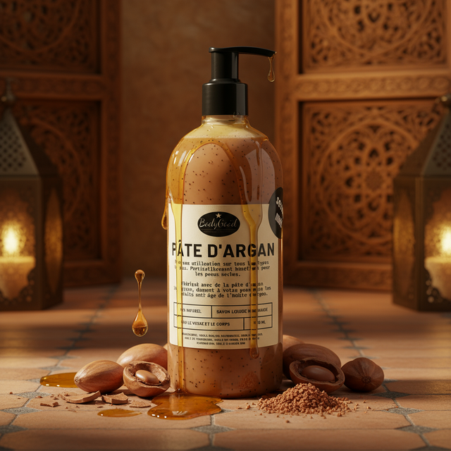 Argan paste liquid soap dramatic editorial Moroccan