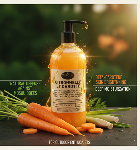 Vibrant citronella carrot liquid soap for ads