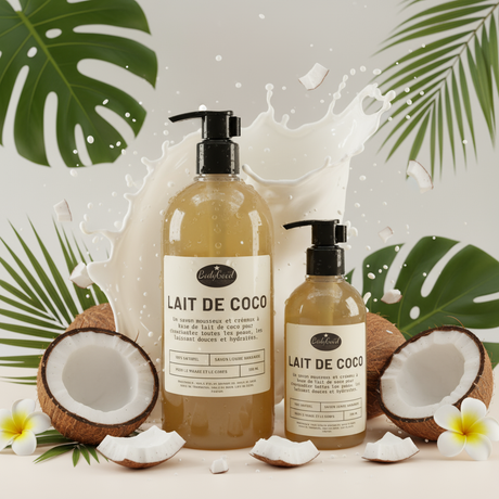 Vibrant coconut milk liquid soap for ads
