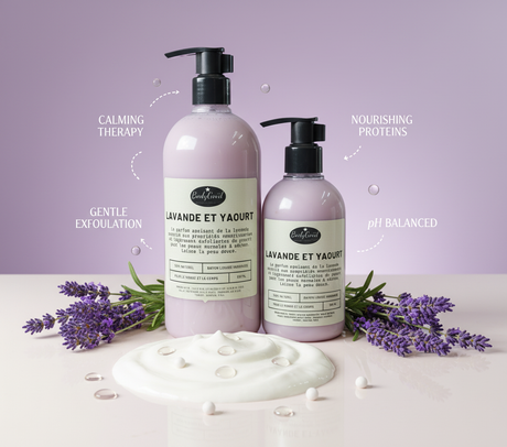 Vibrant lavender yoghurt liquid soap for ads